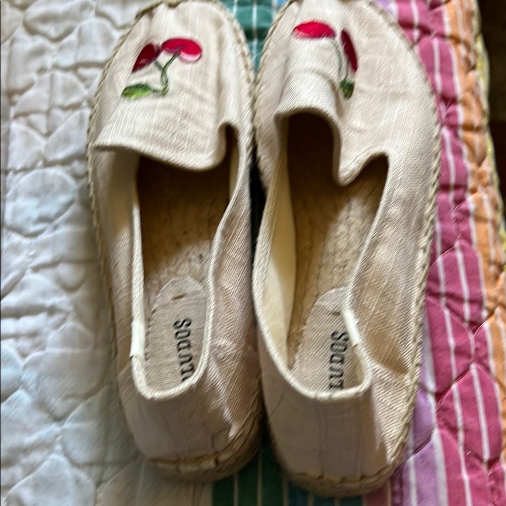 Brand New Soludos Cream and Red Espadrilles with Canvas Finish cherry on top